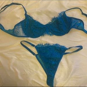 blue lace lingerie set, brand new never worn
try on pic from website review:)